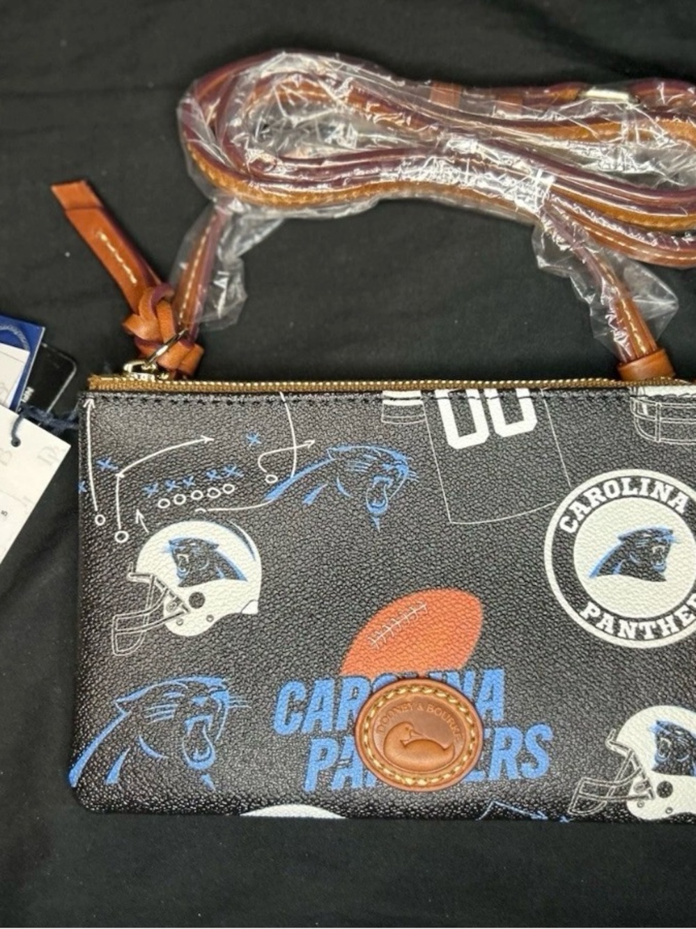 Dooney & Bourke Carolina Panthers Black Blue Brown Crossbody Wristlet